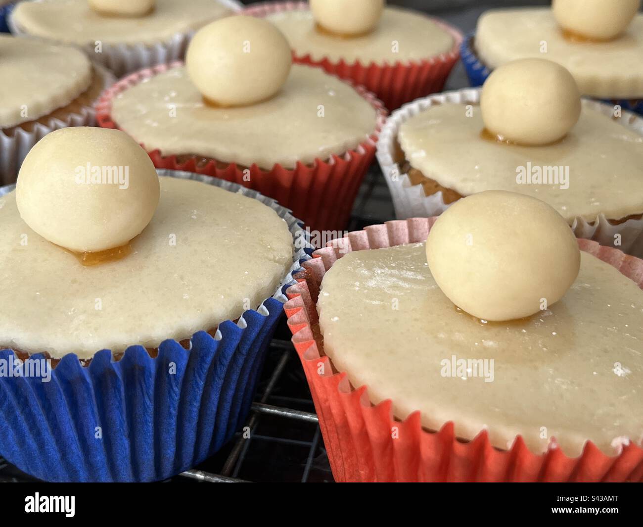 Close-up of Easter Simnel Cupcakes Stock Photo