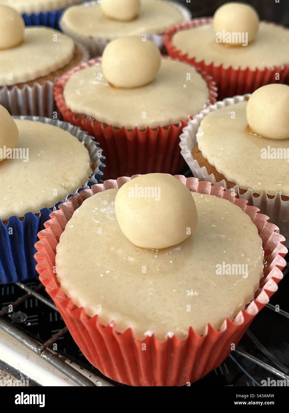 Close-up of Easter Simnel Cupcakes Stock Photo