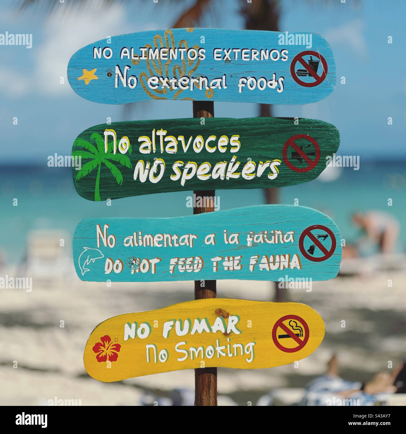 Signs at a hotel in the Hotel Zone, Cancun, Quintana Roo, Yucatan