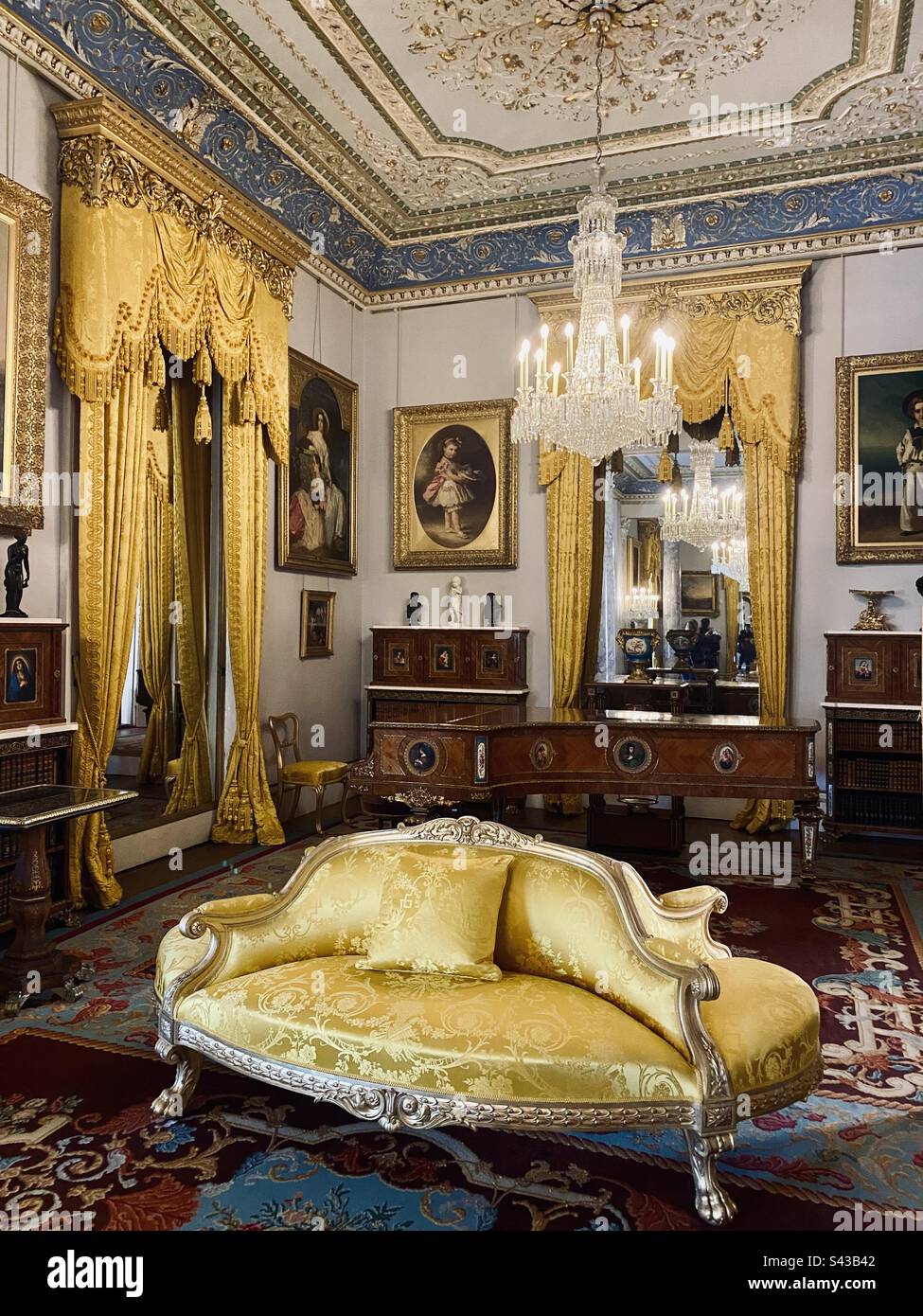 Drawing room with famous Erard grand piano at the Osborne house Stock Photo