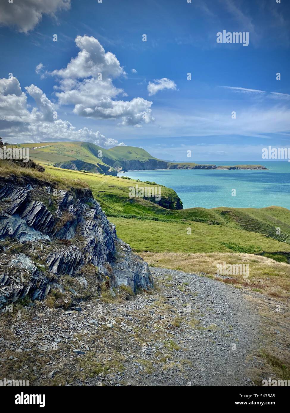 A dramatic section of the popular Ceredigion Coast Path near Llangrannog in West Wales - Smartphone Captured Stock Image
