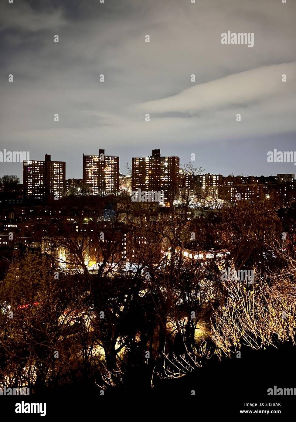 City lights at night, Washington Heights in north Manhattan Stock Photo