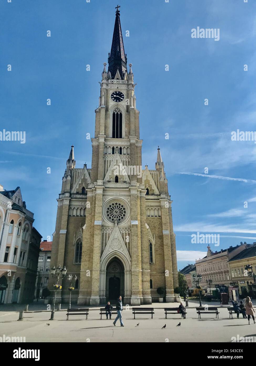 Name of Mary Catholic church in centre of Novi Sad, Serbia - Smartphone Captured Stock Image