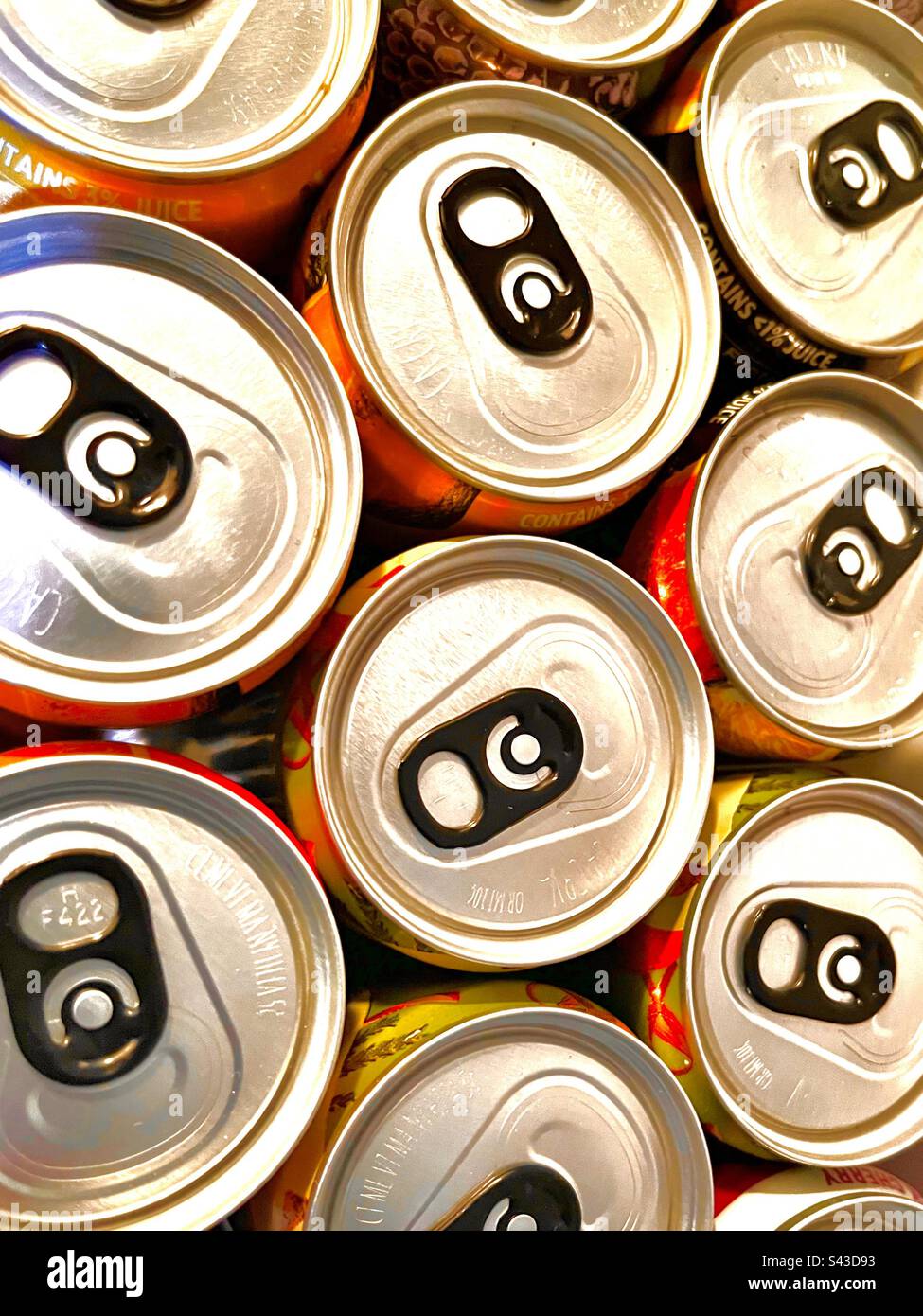 Top view of aluminum beverage cans. Fills entire frame. - Smartphone Captured Stock Image