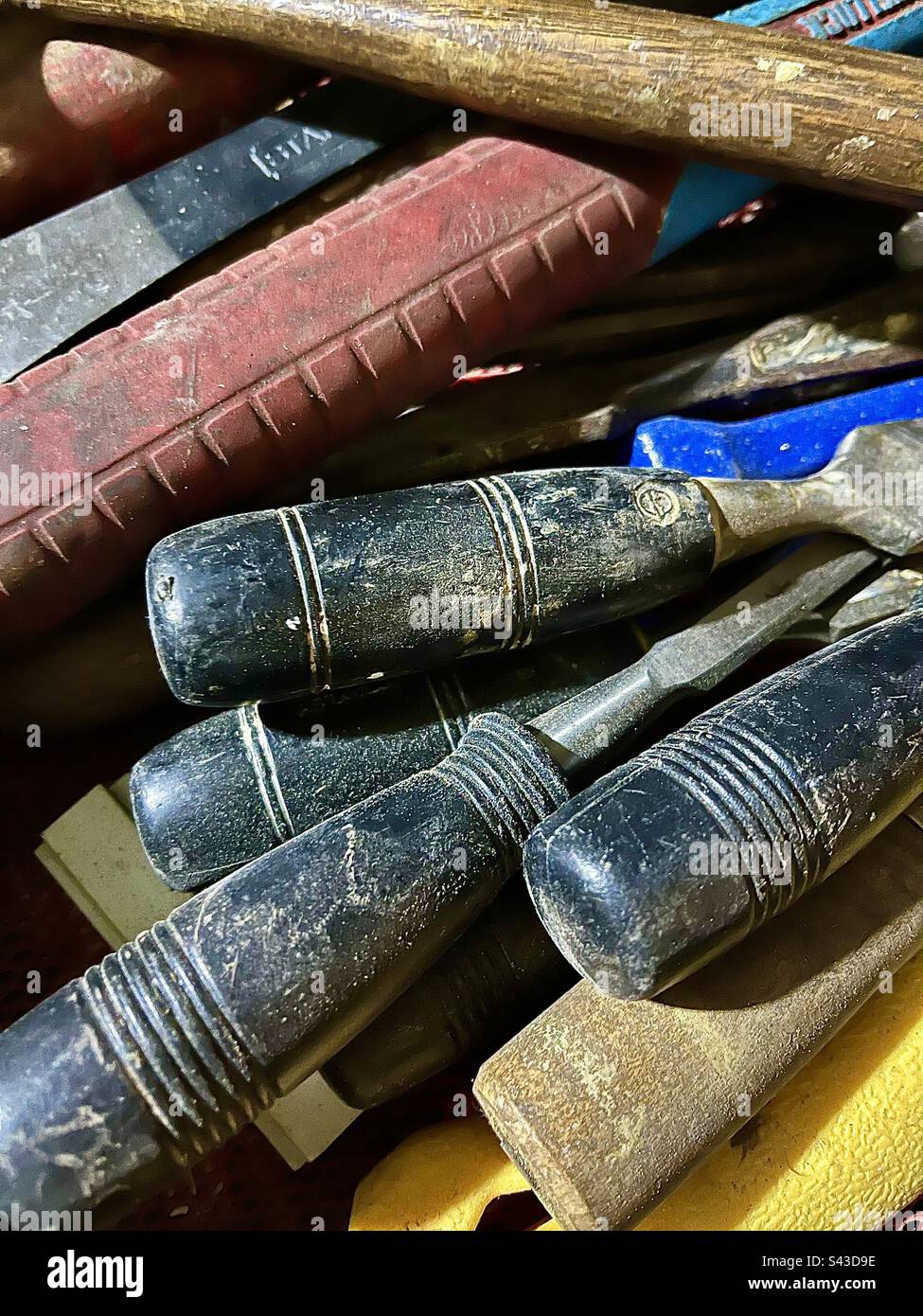 Tools. Closeup of contents inside toolbox. - Smartphone Captured Stock Image