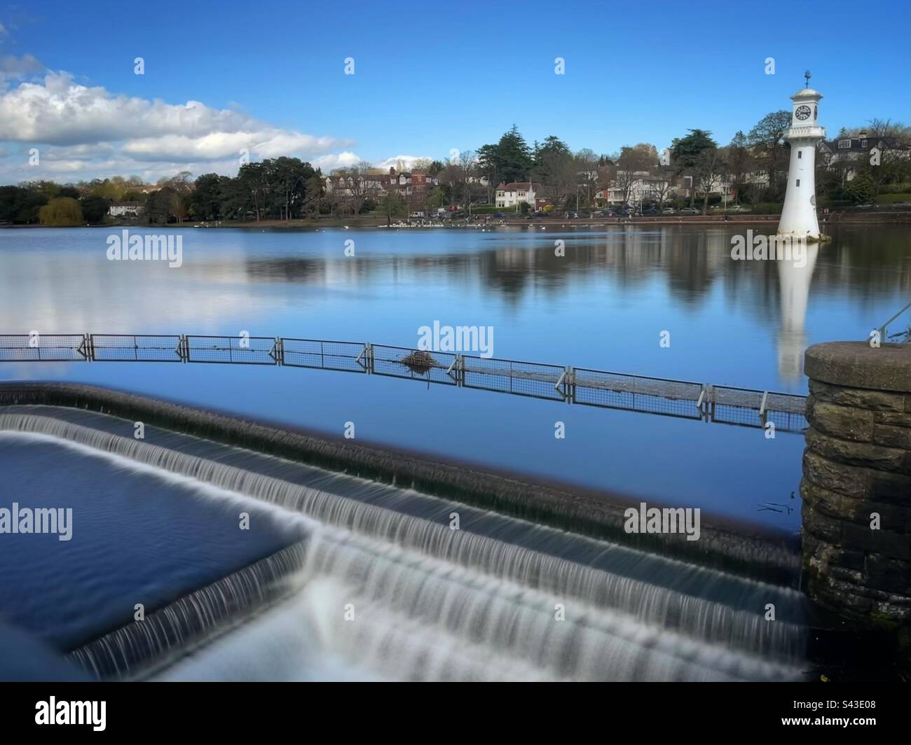 Roath park lake with the Scott memorial lighthouse, Cardiff, South Wales. - Smartphone Captured Stock Image