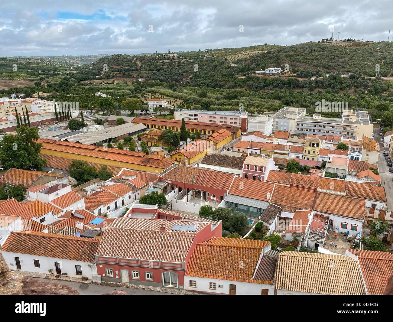 View at Silves town with surrounding green hills from the castle in Algarve, Portugal. - Smartphone Captured Stock Image