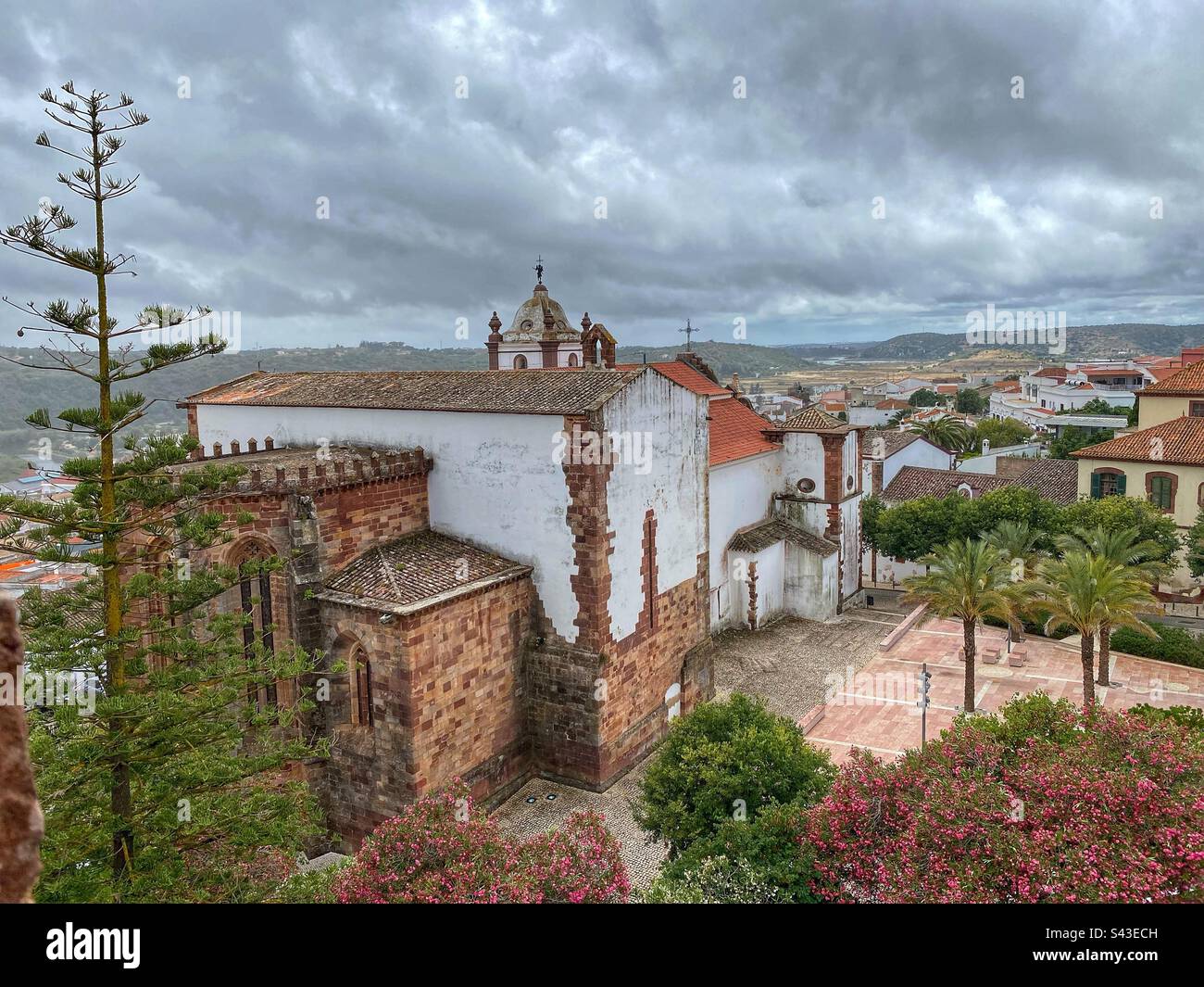 High-angle view at Silves Cathedral from the Castle of Silves in Algarve, Portugal. - Smartphone Captured Stock Image