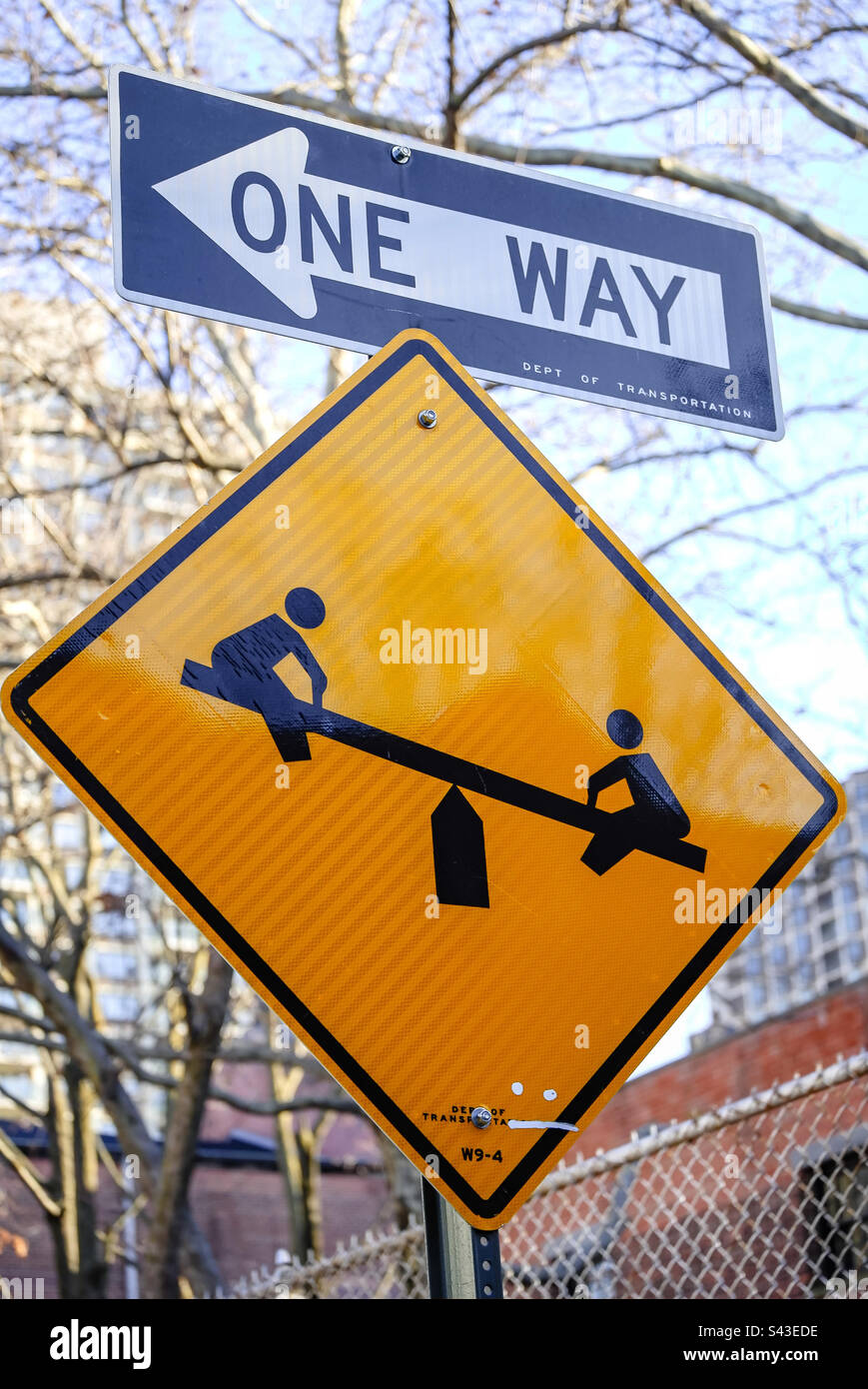 One way playground signs - Smartphone Captured Stock Image