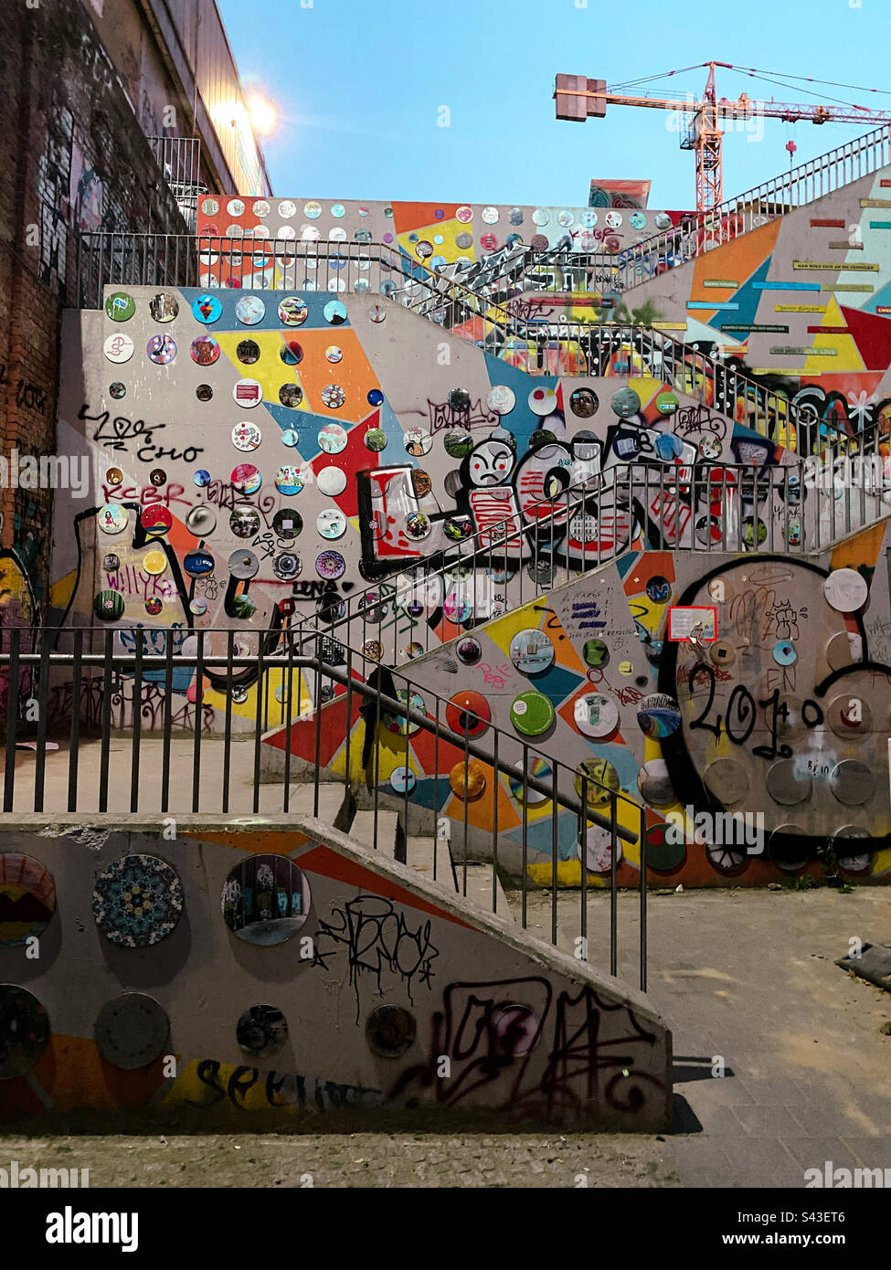 Colorful staircase at night, Berlin, Germany - Smartphone Captured Stock Image