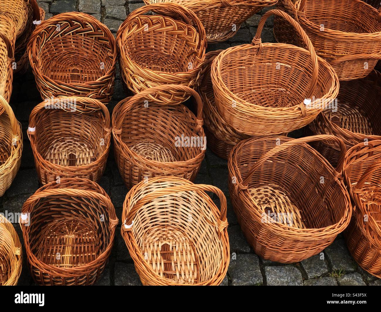 Hand made baskets on the Espinho market, 2023 - Smartphone Captured Stock Image
