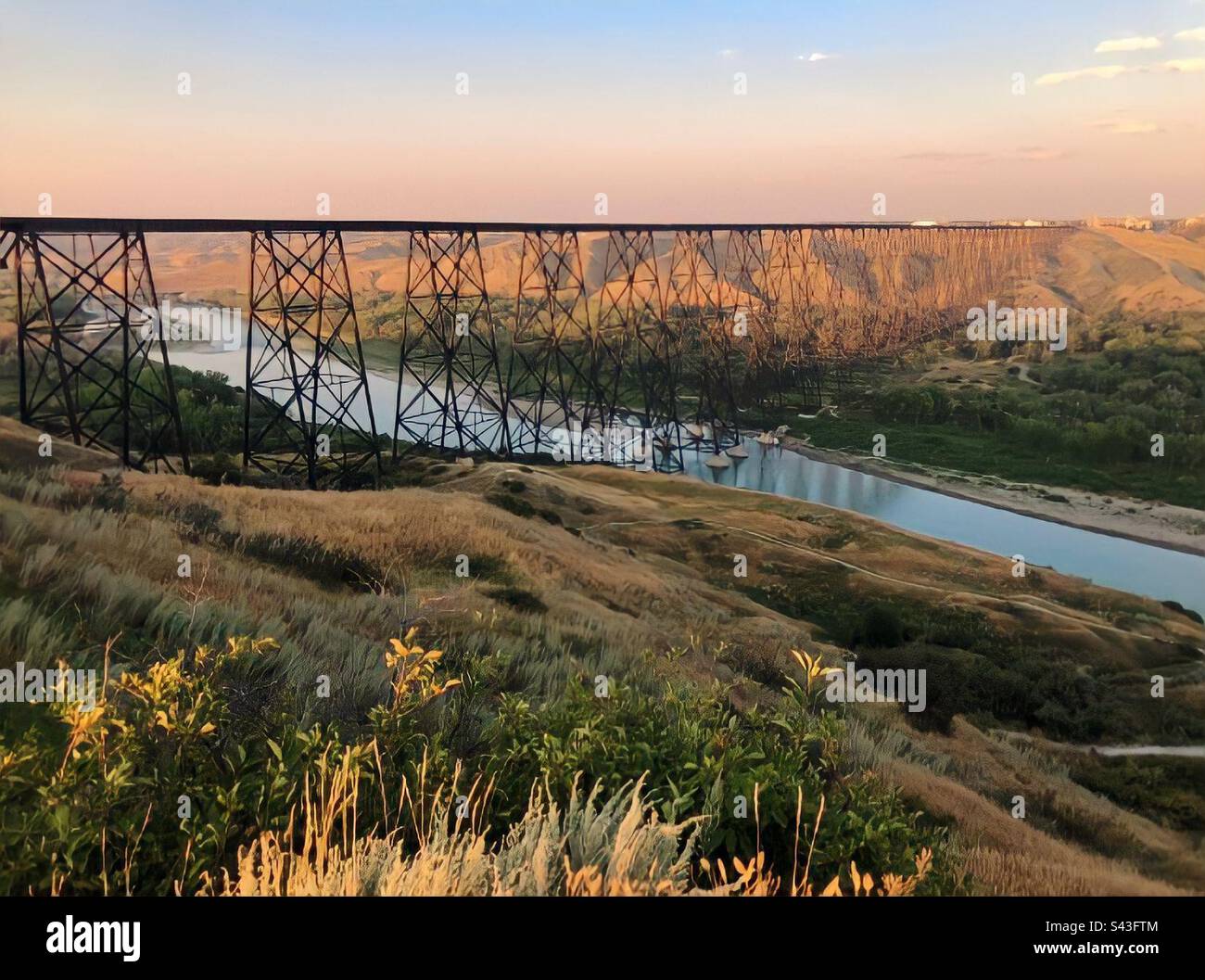High Level Bridge over Old Man River in the Lethbridge Coulees Stock Photo
