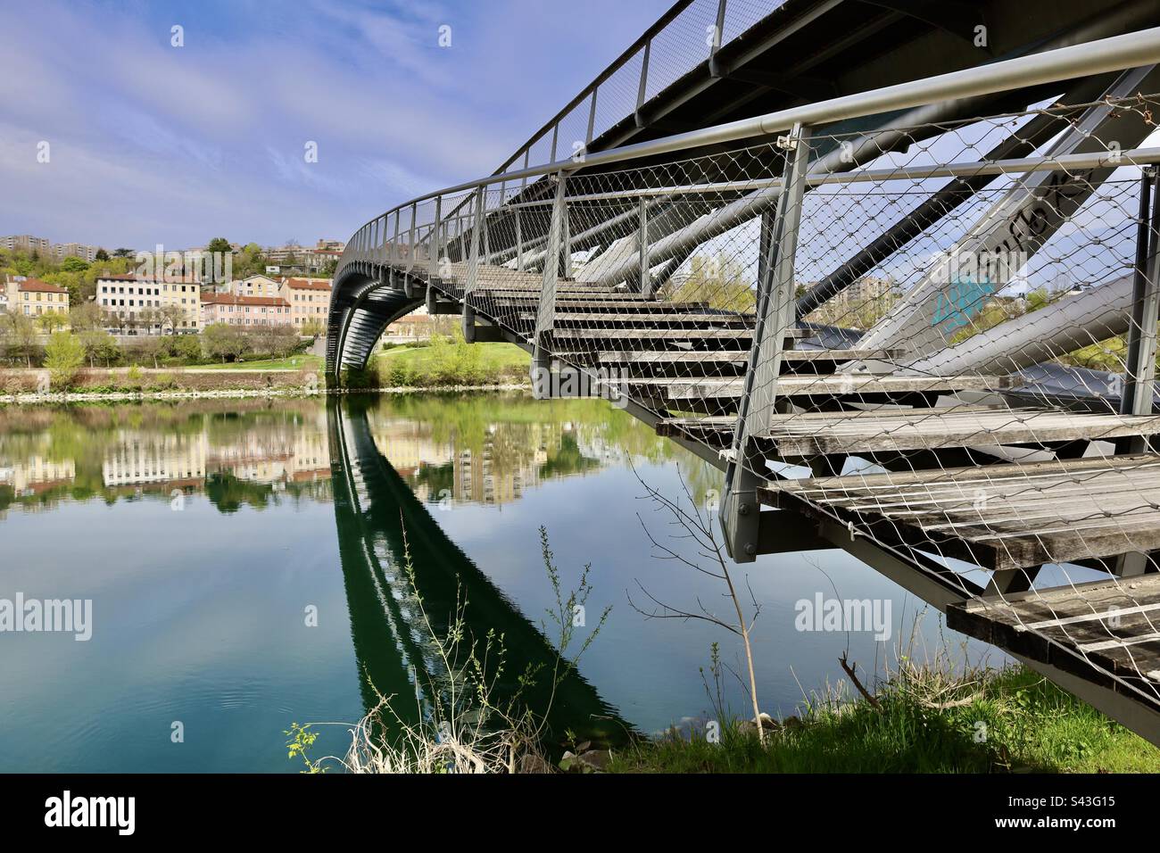 Footbridge and reflection in Lyon France - Smartphone Captured Stock Image