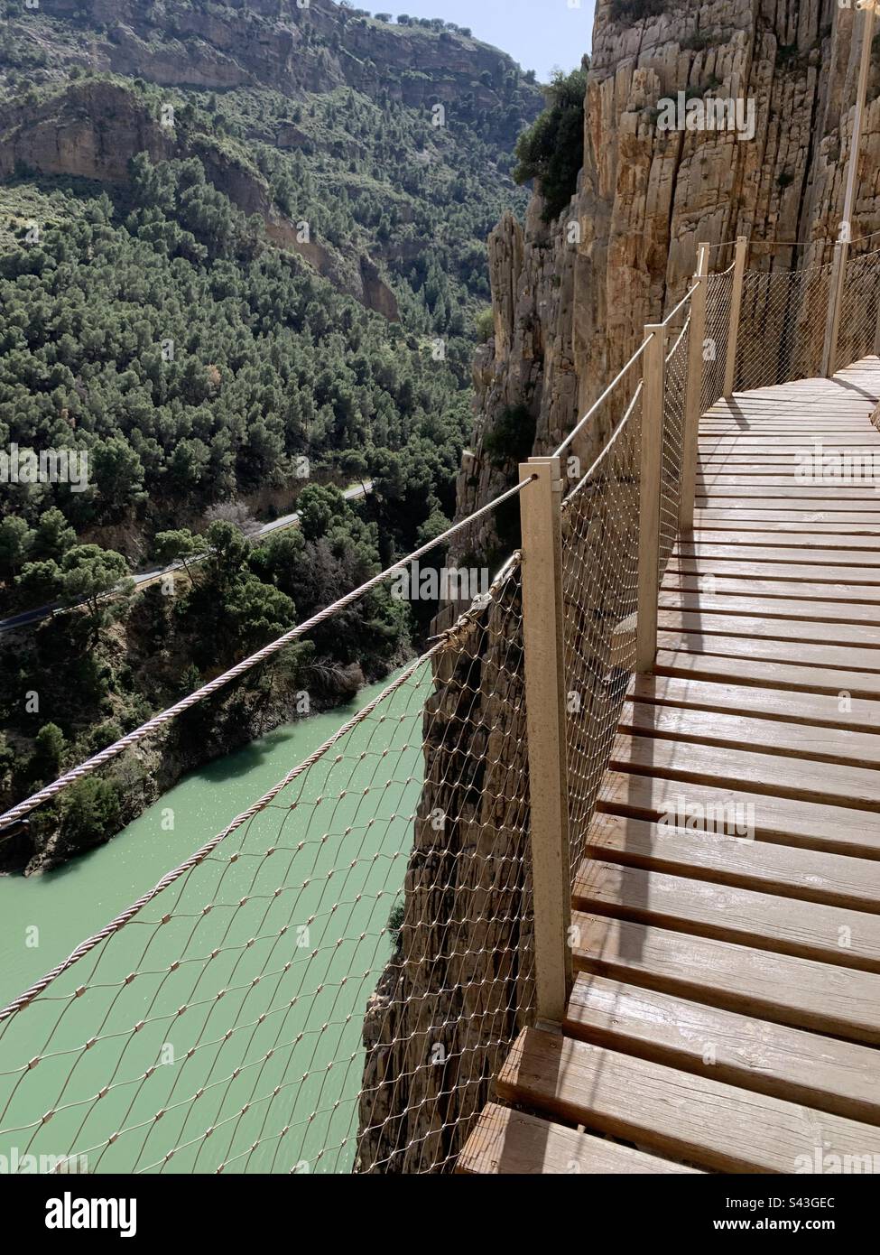 New wooden pathway on Caminito del Rey Spain - Smartphone Captured Stock Image