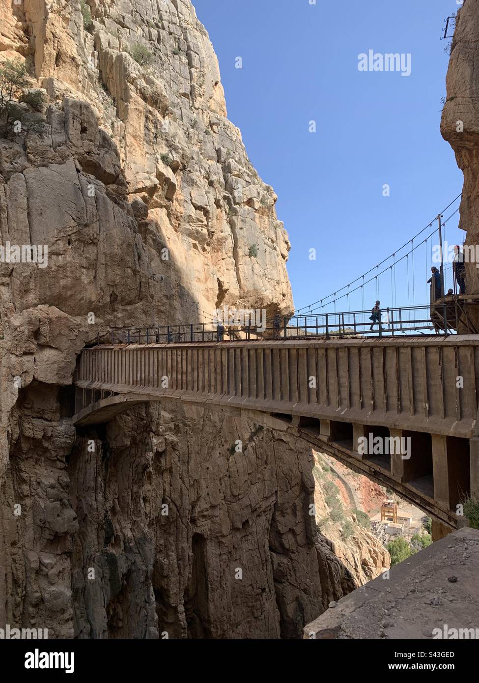 Bridge between gorge cliff rocks on Caminito del Rey Spain - Smartphone Captured Stock Image