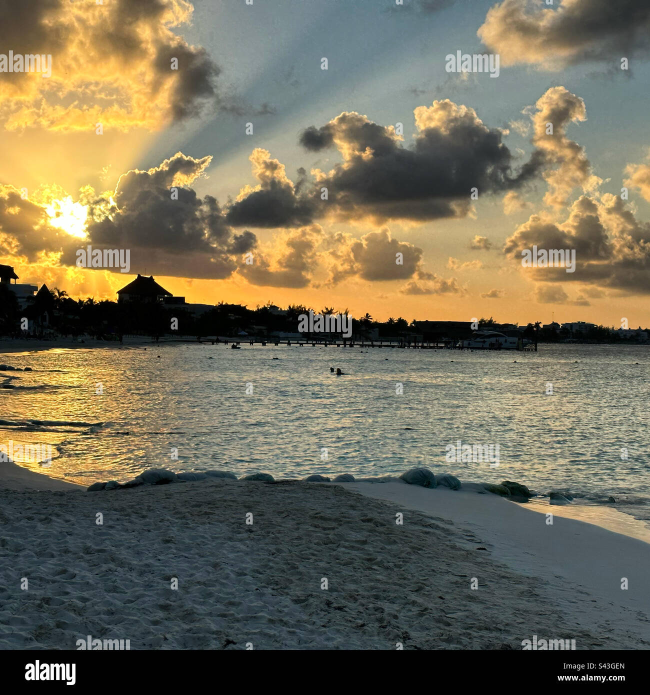 January, 2023, Sunset, Hotel Zone, Cancun, Quintana Roo, Yucatan Peninsula, Mexico - Smartphone Captured Stock Image