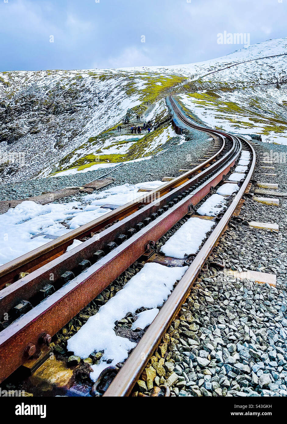 Railway track on Mount Snowdon Wales Stock Photo