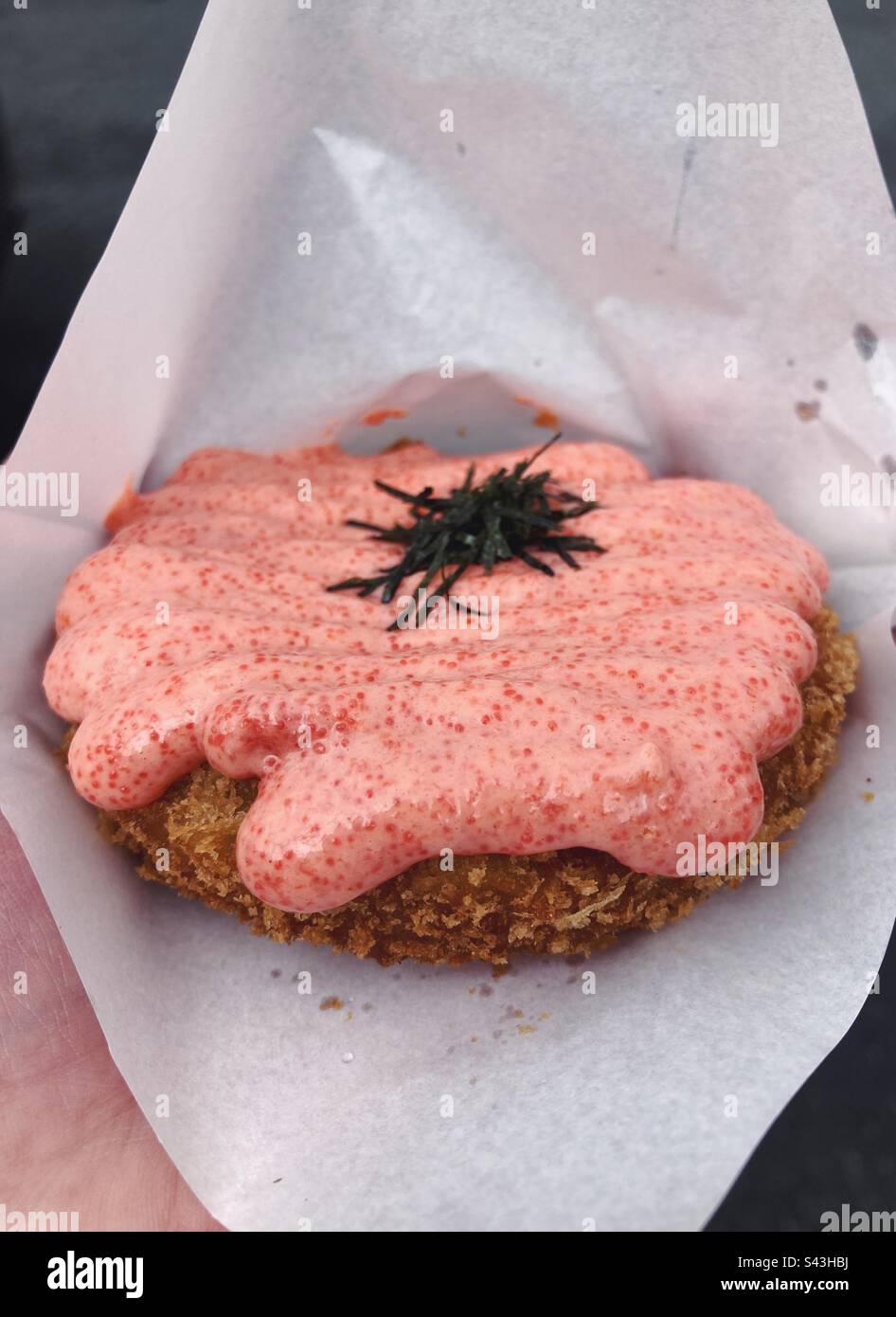 Monjya Croquette, Tsukiji Fish Market, Tokyo, Japan - Smartphone Captured Stock Image