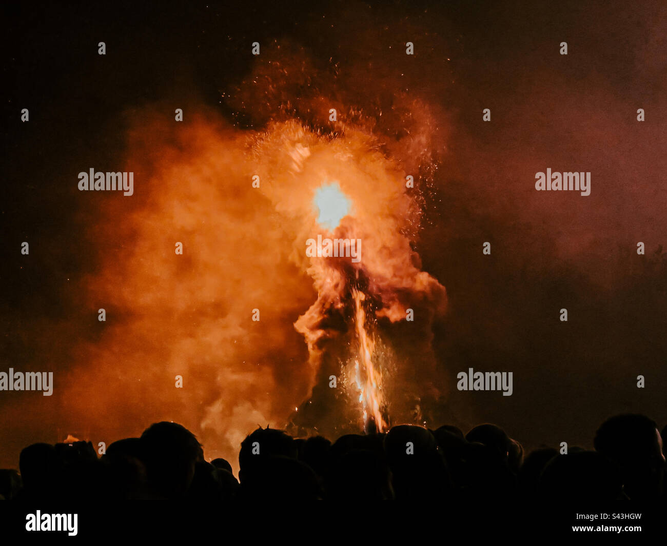 Commercial Square bonfire, Fireworks night, Lewes, Sussex November 2022 - Smartphone Captured Stock Image