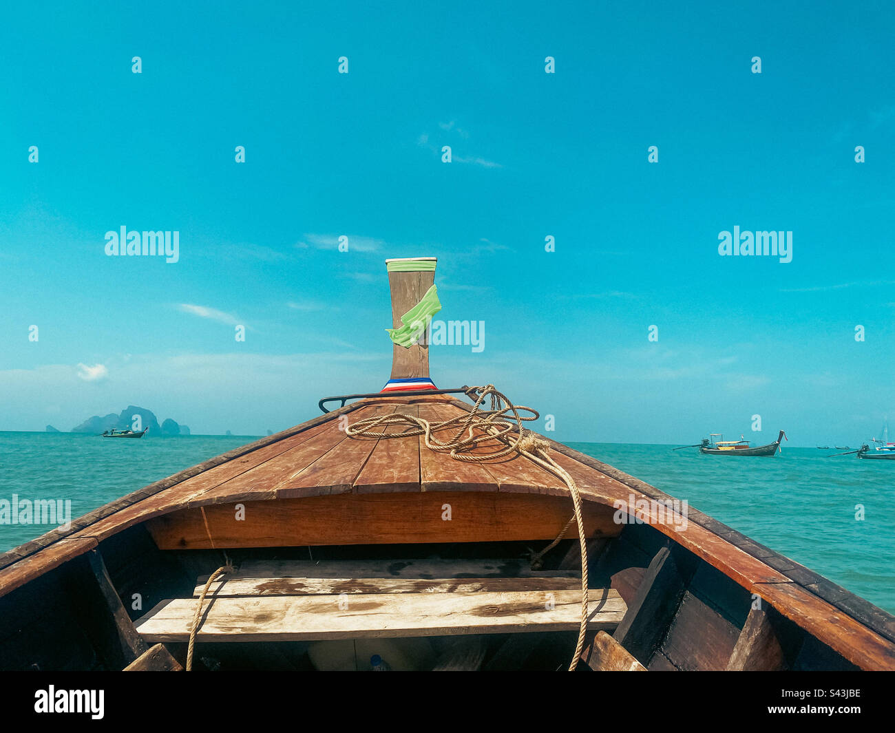 View from inside a long tail boat looking out to the sea in Southern Thailand - Smartphone Captured Stock Image
