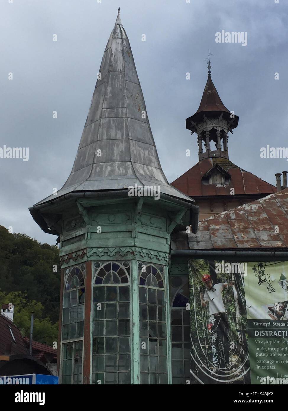 Traditional architectural features in Bran, home to Dracula’s Castle, Transylvania, Carpathian Mountains, Romania. - Smartphone Captured Stock Image