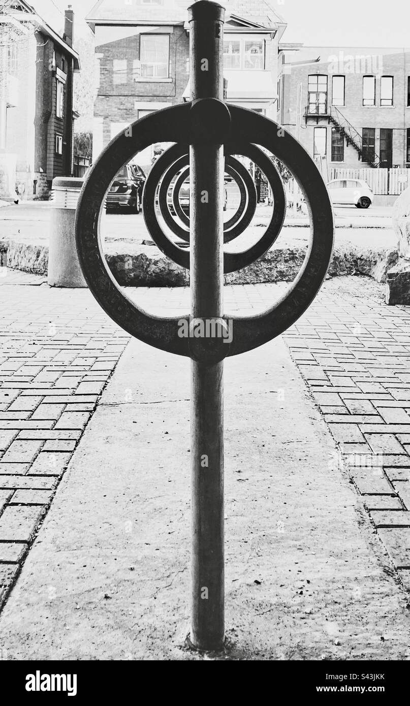 Perspective of a bicycle rack. - Smartphone Captured Stock Image