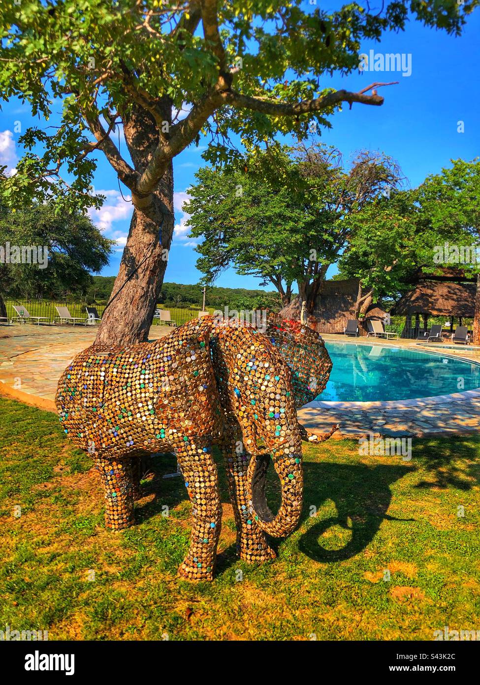 Elephant made out of metallic bottle cups - Smartphone Captured Stock Image