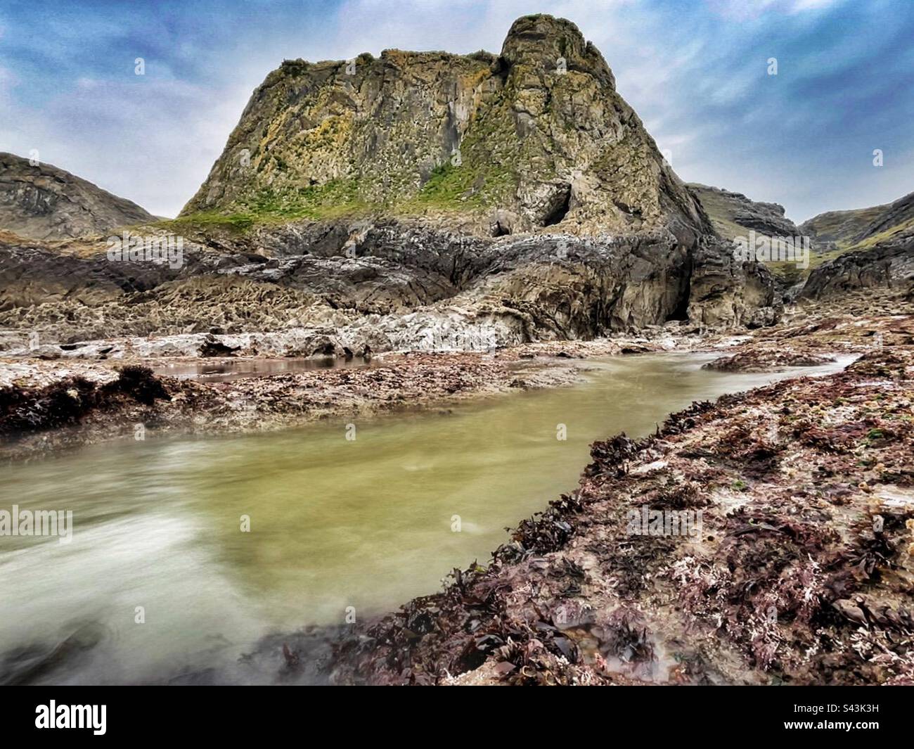 Paviland cave (Goat's Hole Cave) in situ on the south Gower coast, Swansea, Wales. - Smartphone Captured Stock Image