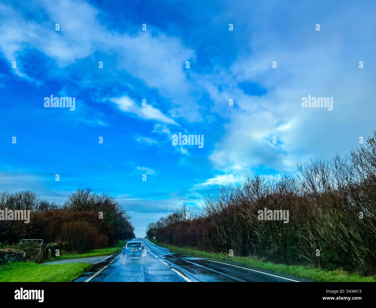 Rain on the roads in Bodmin in Cornwall UK Stock Photo