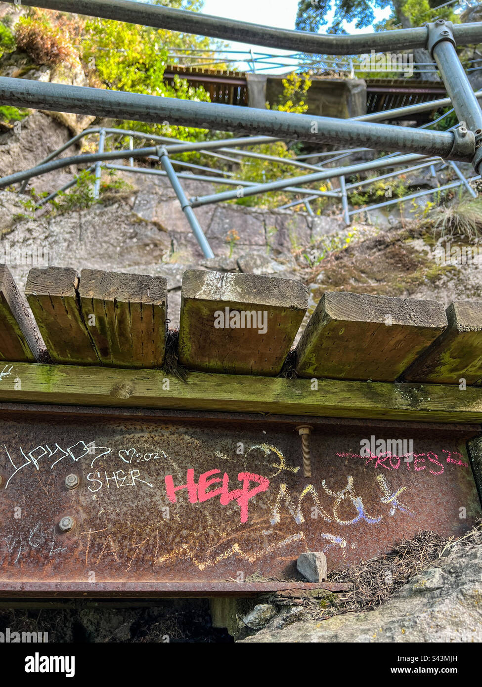 Graffiti on a hike up Beacon Rock usa - Smartphone Captured Stock Image