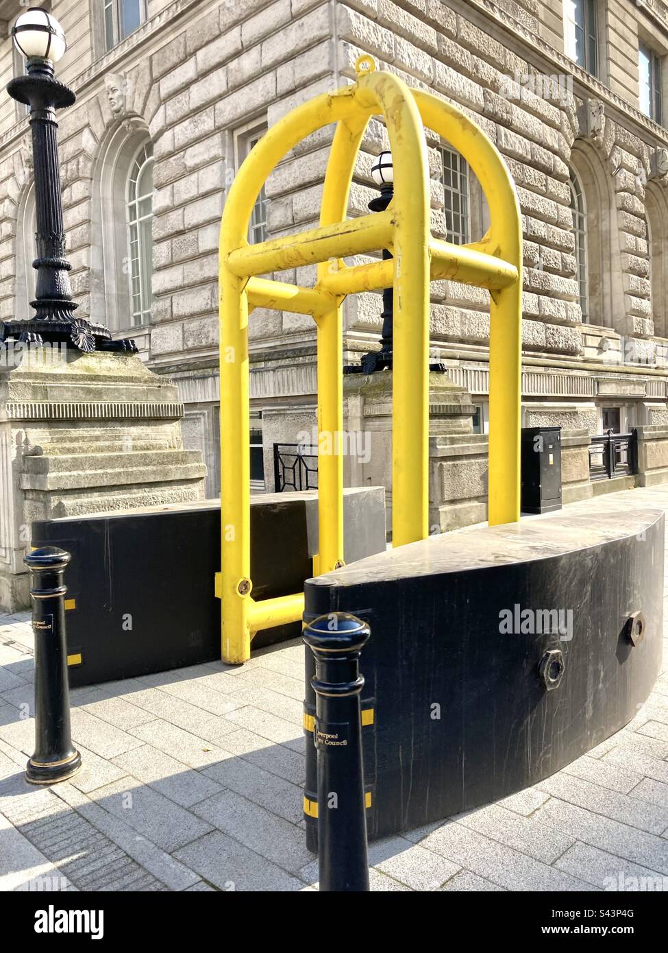 Terrorist proof barriers Liverpool City Cente - Smartphone Captured Stock Image