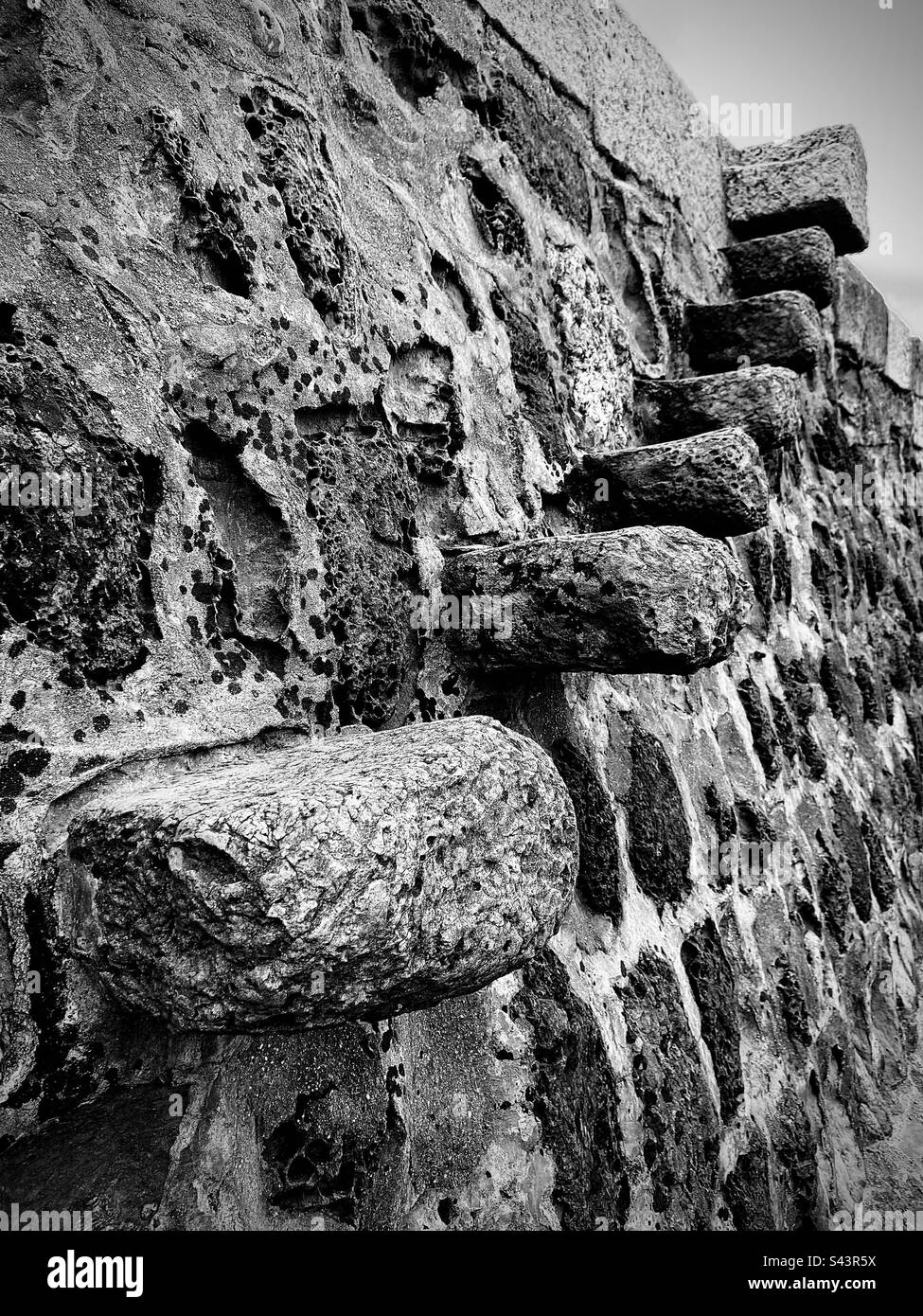 Stone steps in The Cobb wall Lyme Regis Dorset - Smartphone Captured Stock Image Stone steps in The Cobb wall Lyme Regis Dorset - Smartphone Captured Stock Image