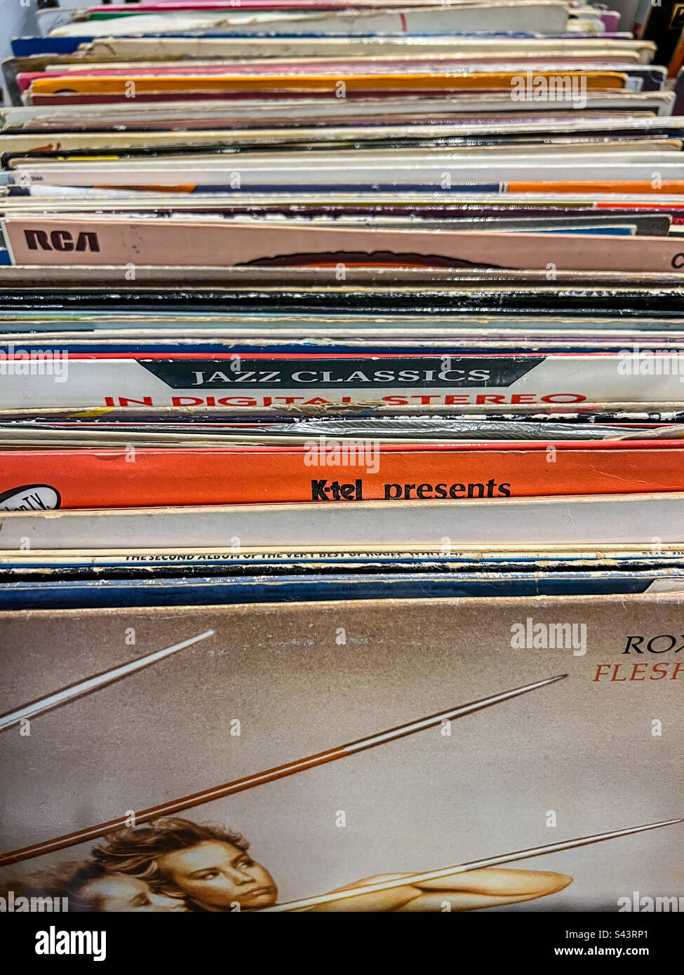 Stack of retro vinyl records in envelopes Stock Photo Alamy