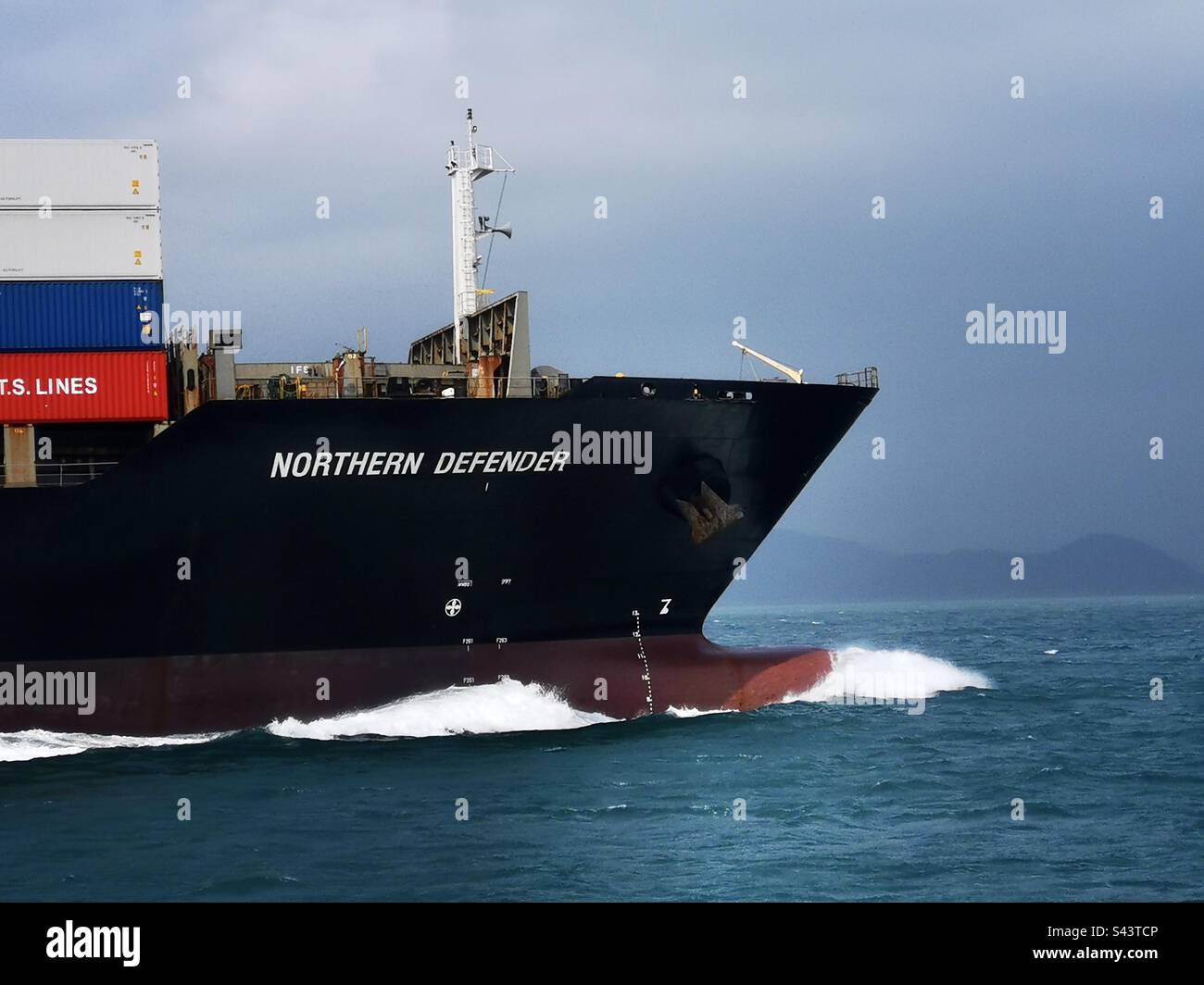 The Northern Defender container ship heading to the port of Hong Kong. - Smartphone Captured Stock Image