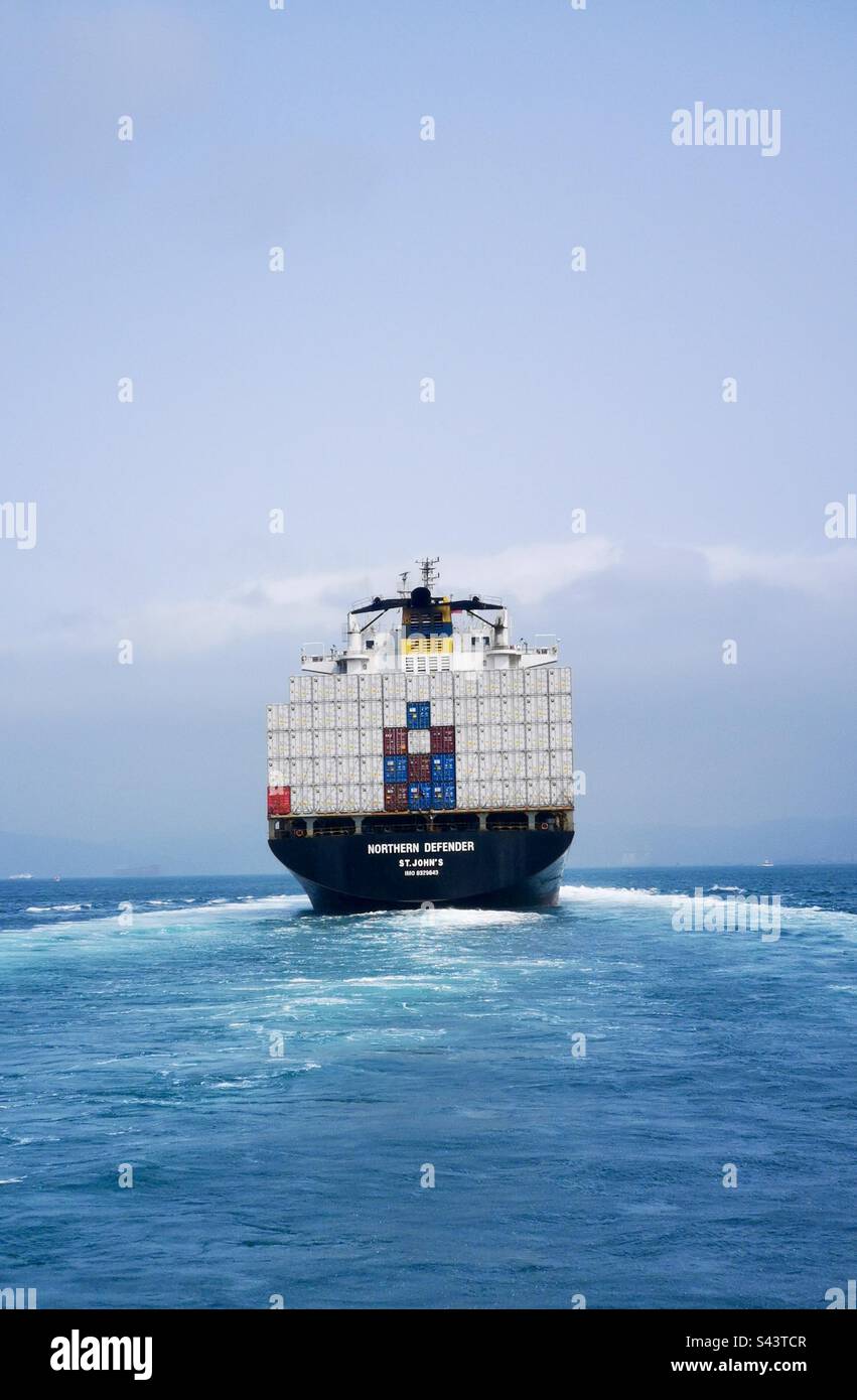 The Northern Defender container ship heading to the port of Hong Kong. - Smartphone Captured Stock Image