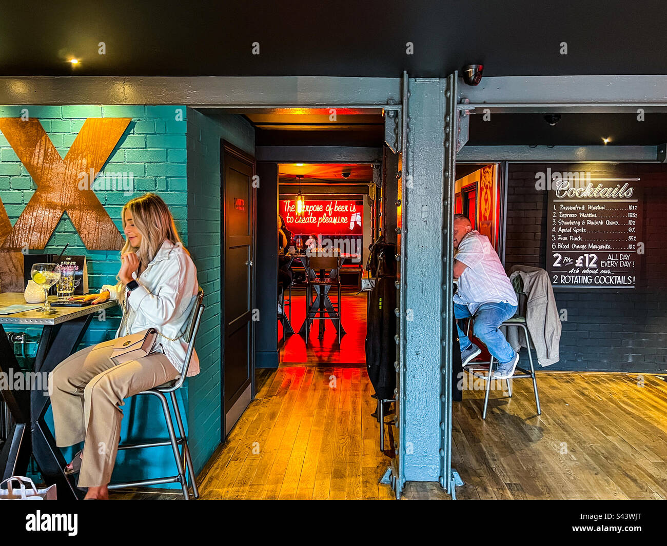 Inside trendy bar in Leeds City Centre - Smartphone Captured Stock Image