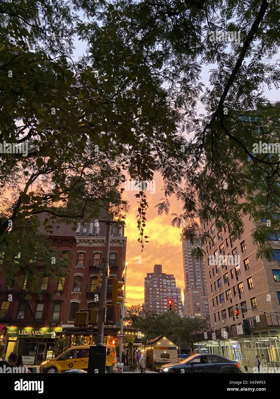 Yellow and orange sky in New York City - Smartphone Captured Stock Image