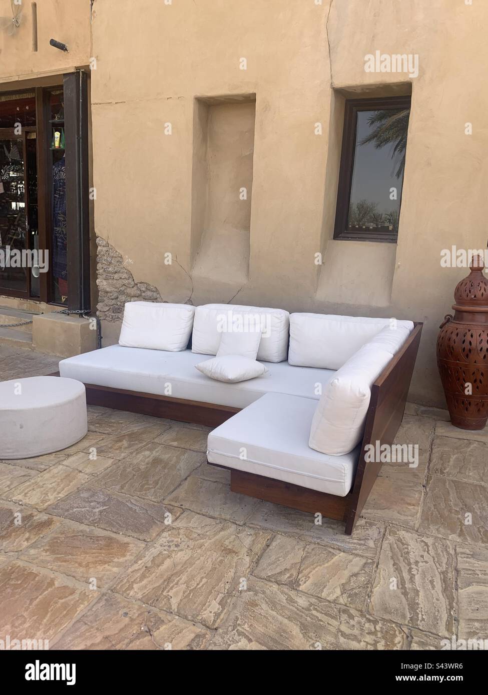 Outdoor seating area in the Middle Eastern desert - Smartphone Captured Stock Image