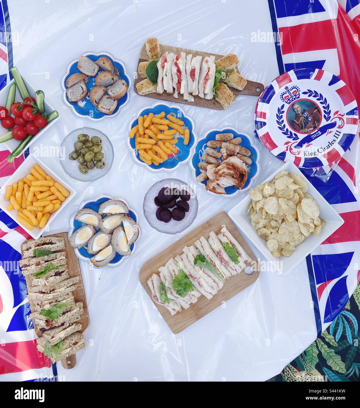 A coronation spread for The Big Lunch - Smartphone Captured Stock Image A coronation spread for The Big Lunch - Smartphone Captured Stock Image