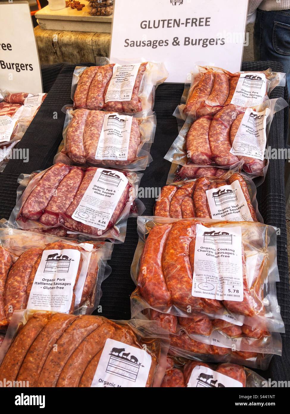 Variety of speciality gluten free Organic sausages cuts of meat for