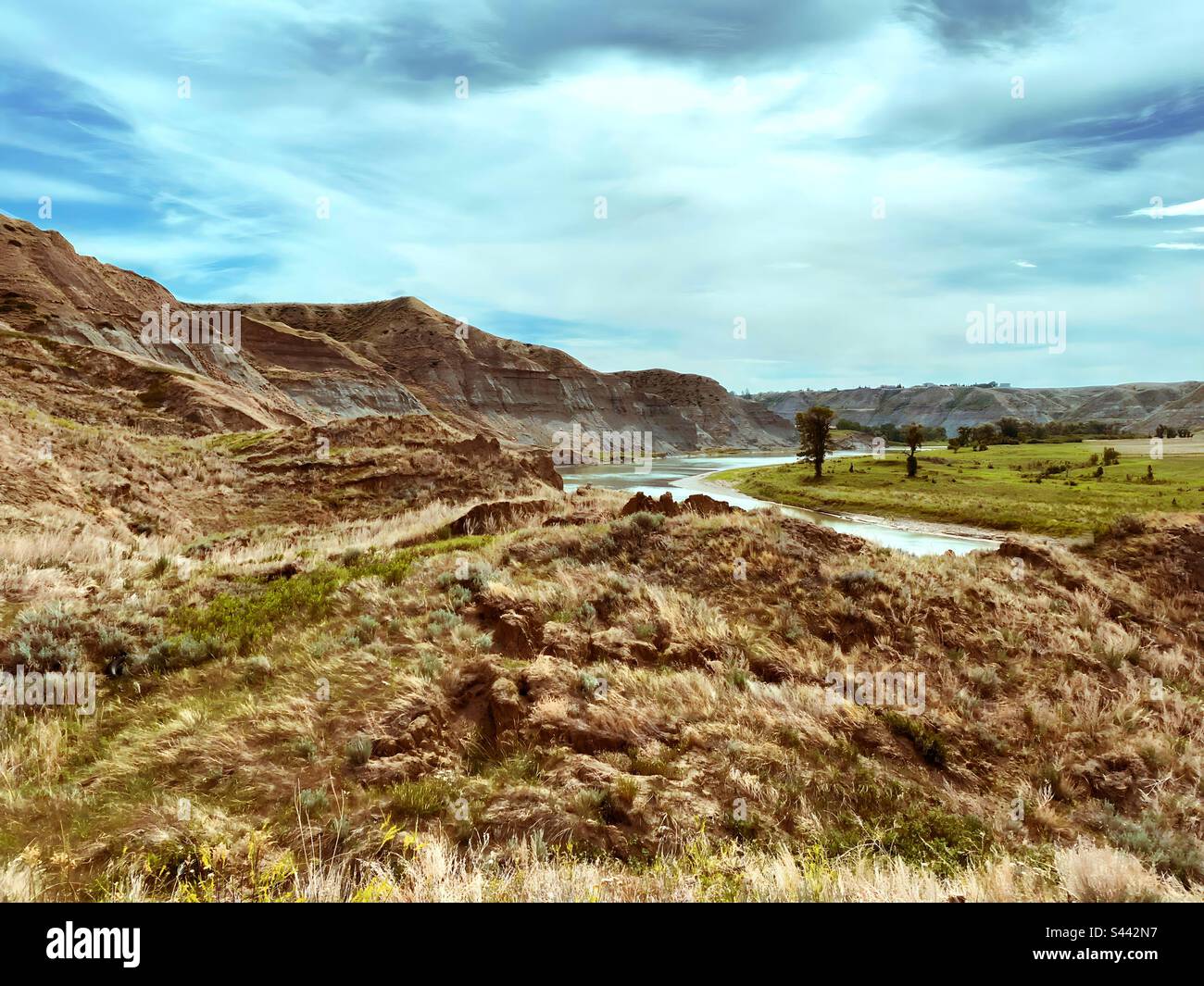 Exploring the Coulees in Lethbridge AB Stock Photo