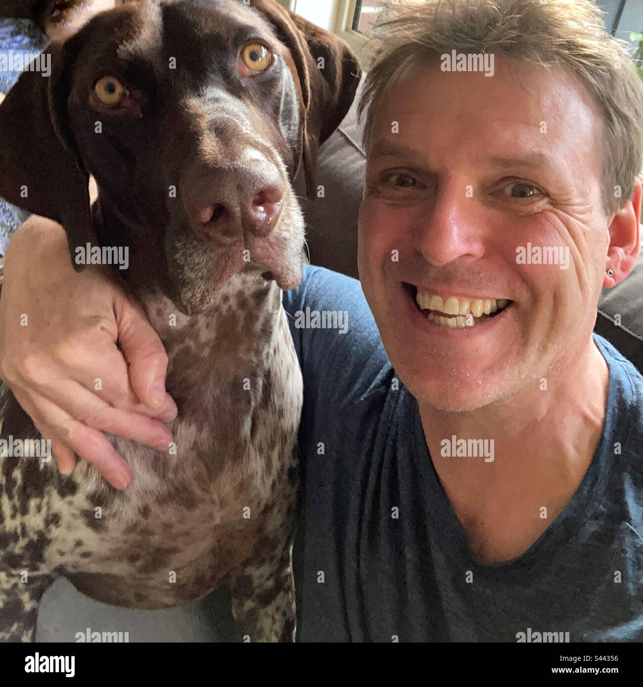 Selfie with German Pointer dog Stock Photo