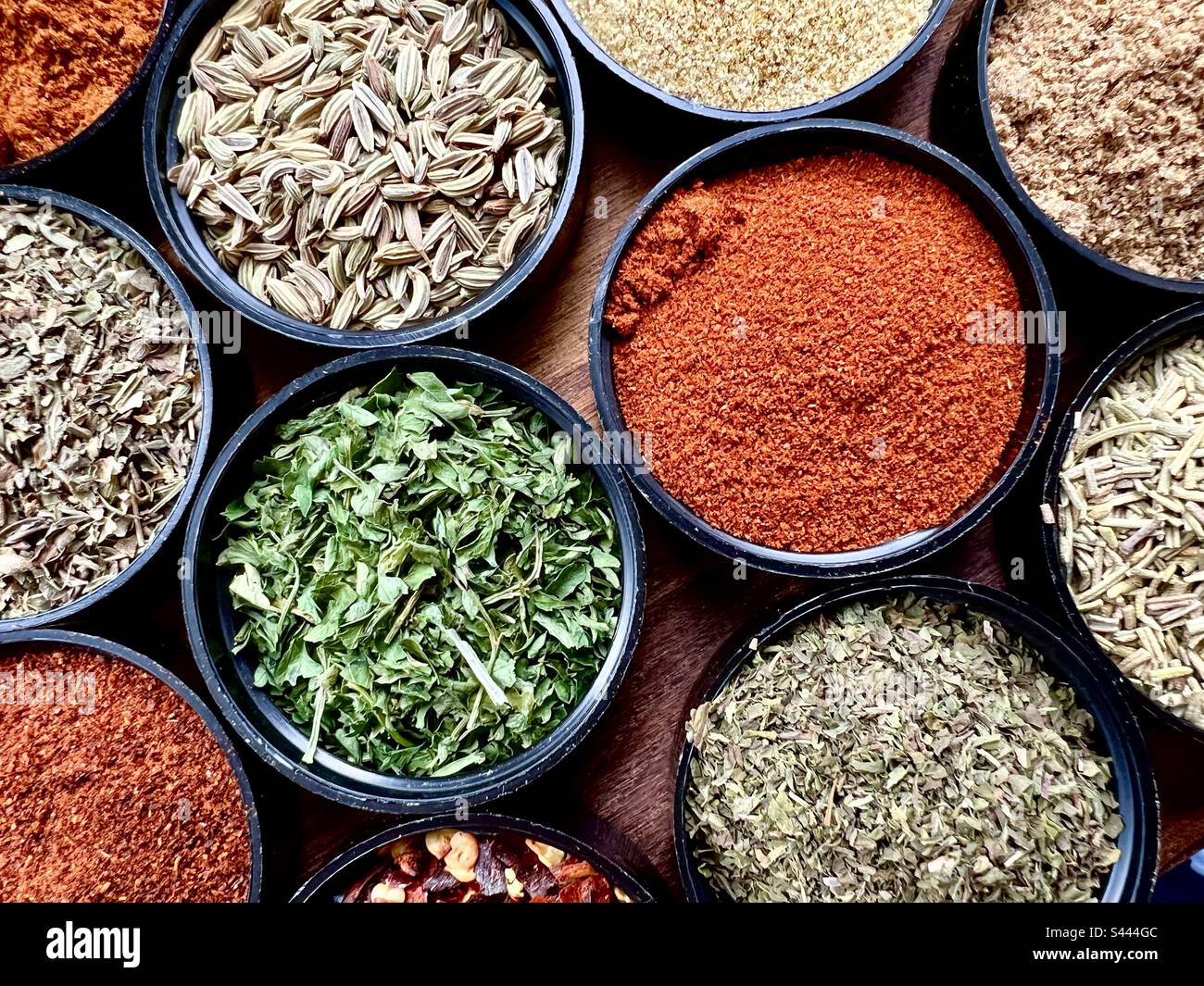 Herbs and spices from above Stock Photo