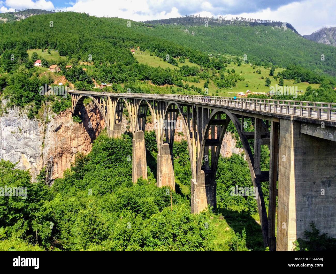 Unique famous Djurdjevica Tara river canyon arch bridge in Montenegro - Smartphone Captured Stock Image