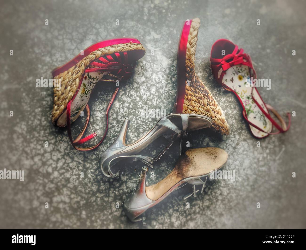 Broken heels - the aftermath of a dancing night - Smartphone Captured Stock Image