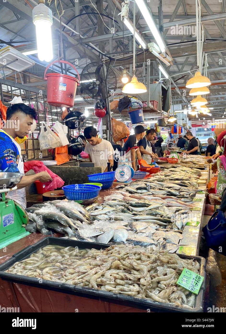 Wet fish market stalls in Chow Kit Markets Kuala Lumpur Malaysia Stock