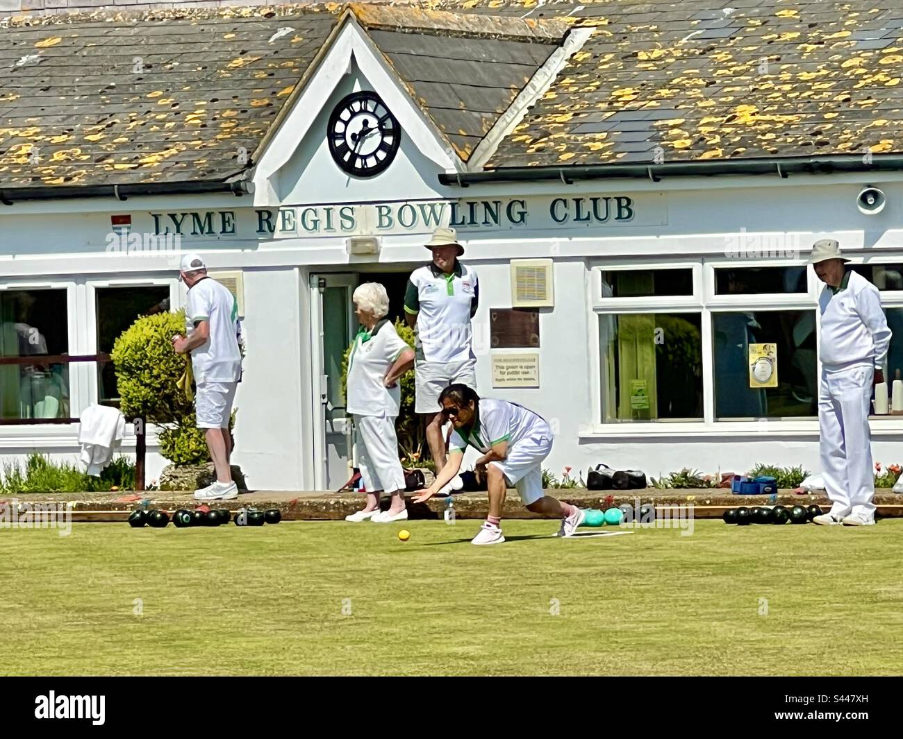 Lyme Regis bowling club in summer, Dorset, England Stock Photo
