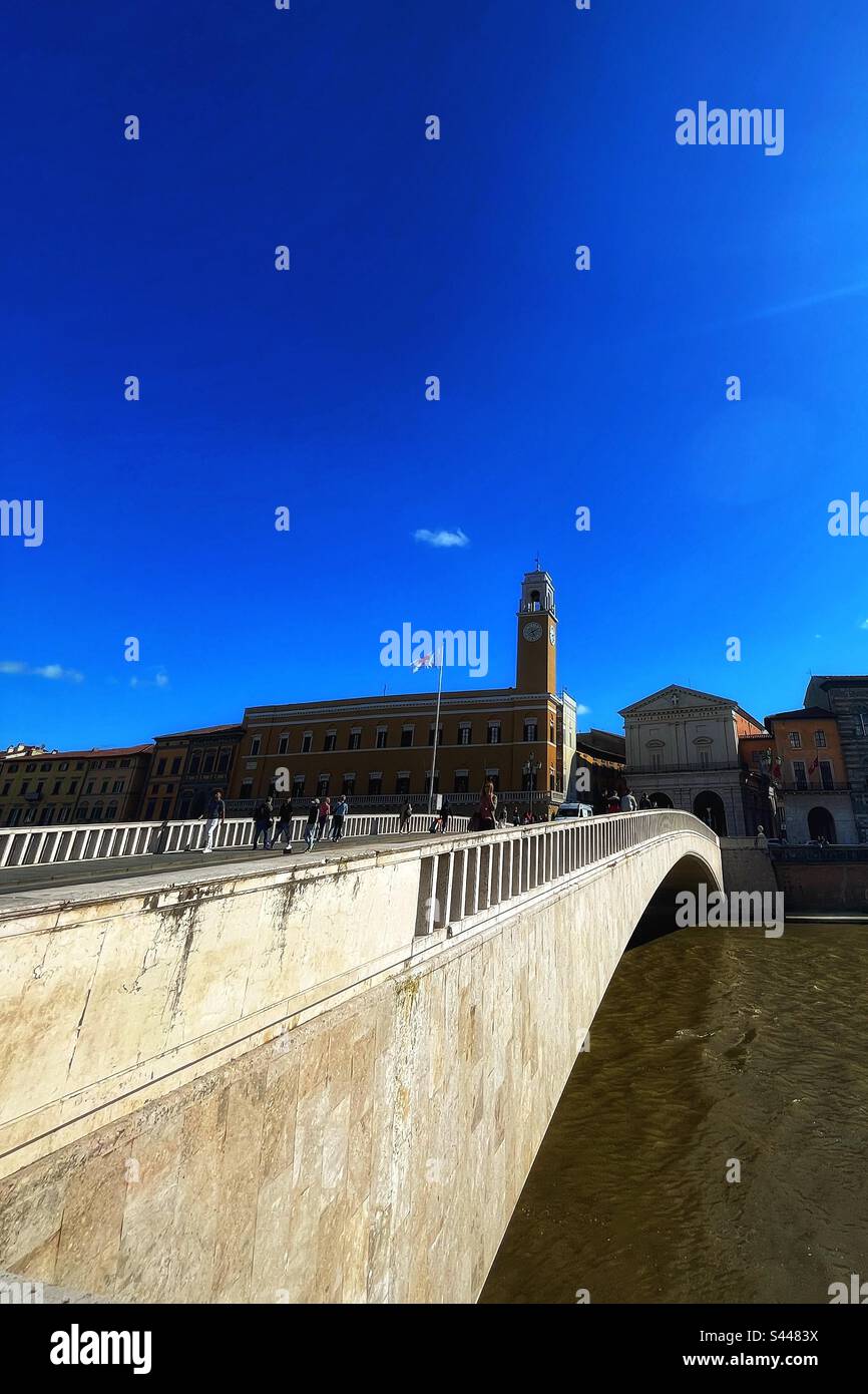 Ponte di Mezzo over the River Arno in Pisa, Italy. Stock Photo