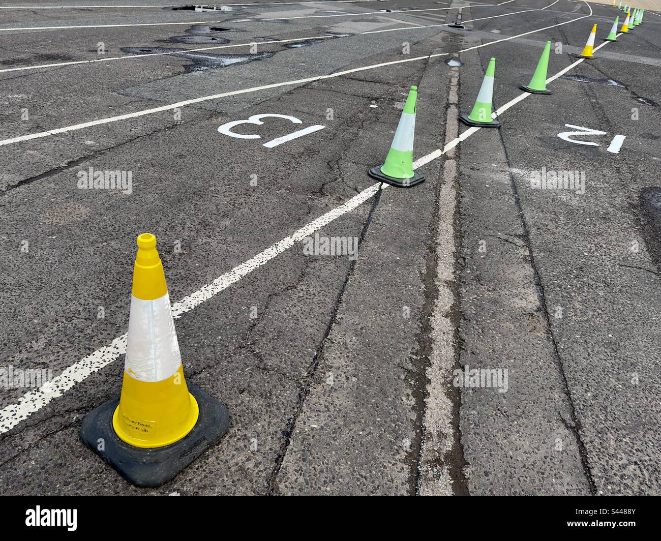 The parking lines at the ferry terminal in Portsmouth Stock Photo Alamy