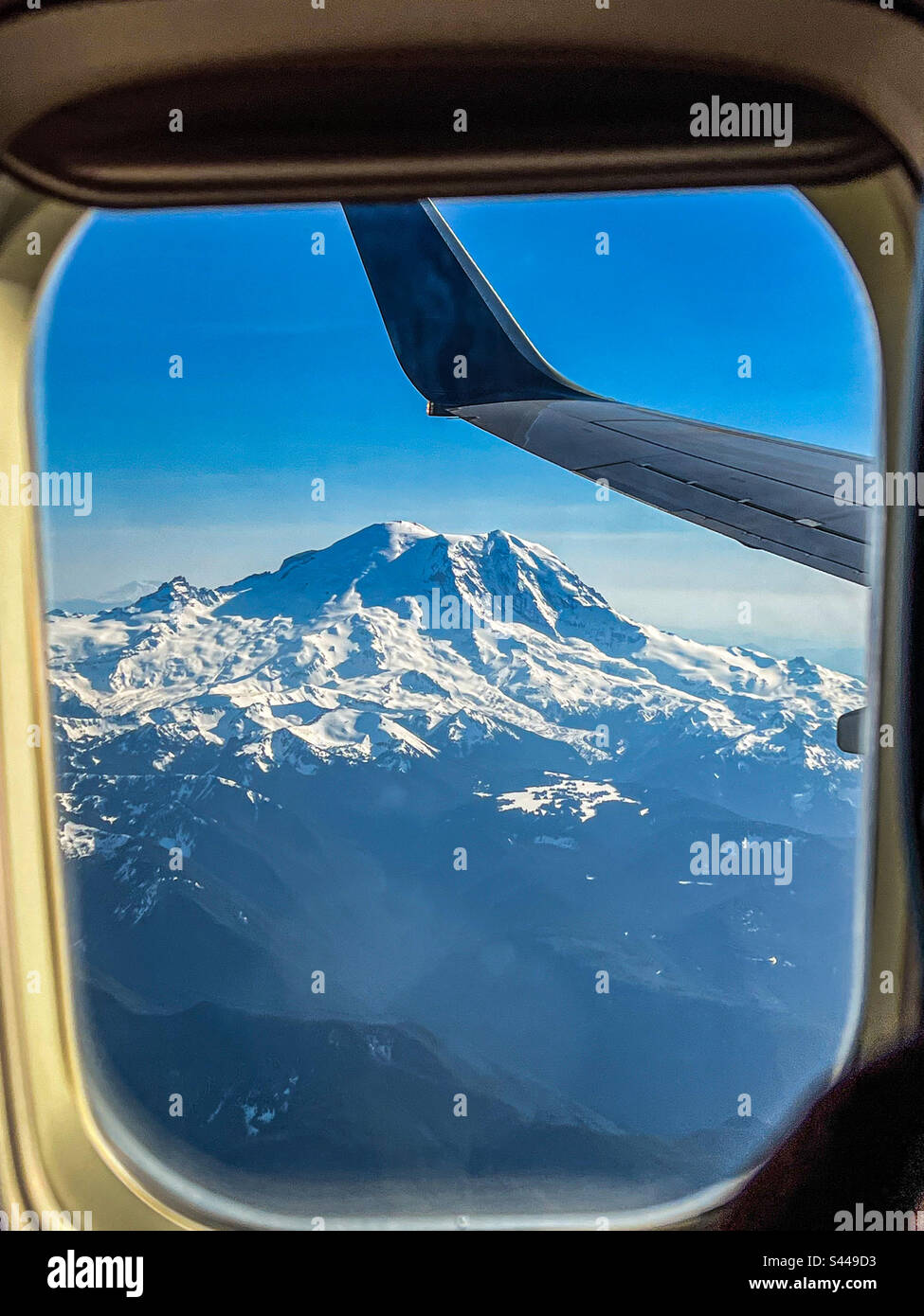 Mt Rainier flying into Seattle - Smartphone Captured Stock Image